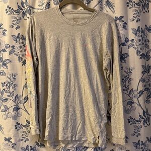 Victoria's Secret Light Gray Long-Sleeve Crew Tee with Pastel Sleeve Accent